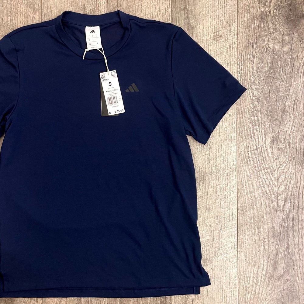 Adidas Axis Tee 3.0 Mens Small Navy Blue Training Workout Shirt IS5361 NEW - Picture 3 of 5
